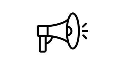 Black-and-white line illustration of a megaphone.